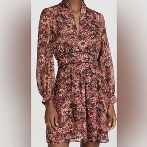 BA&SH Giani Printed Mini Dress in Bordeau, Sz 1